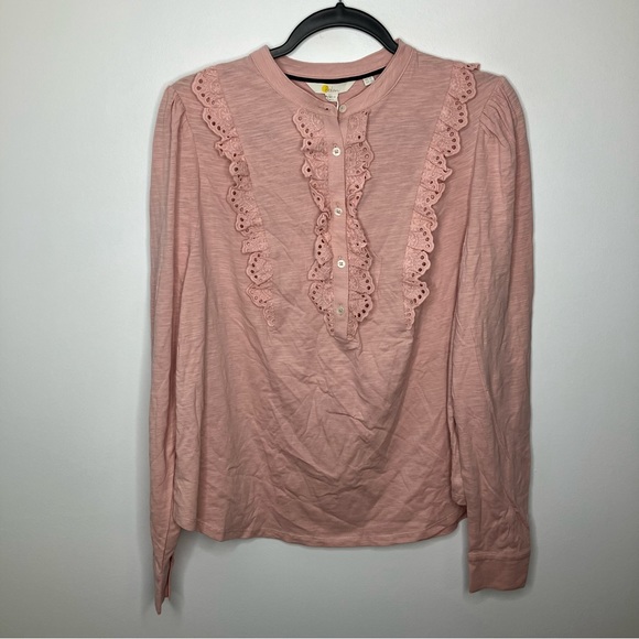 NWT BODEN Broderie Ruffle Jersey Top Milkshake Pink 12 - Picture 2 of 6